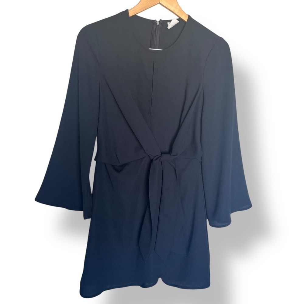 By Together Wrap Tie Front Bell Sleeve Black Mini Dress Women’s Size Small